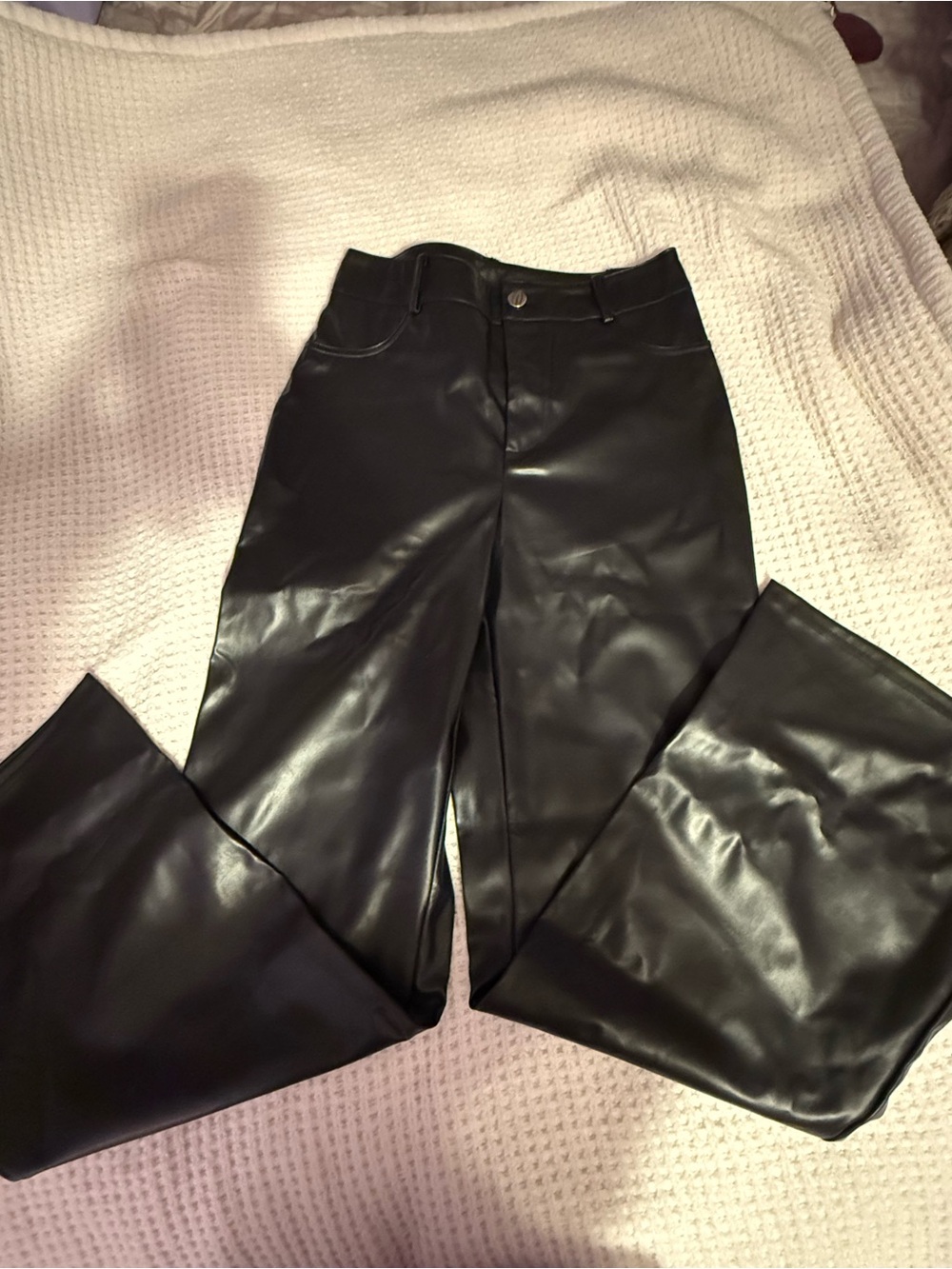 SHEIN Black Faux Leather Wide-Leg Jeans